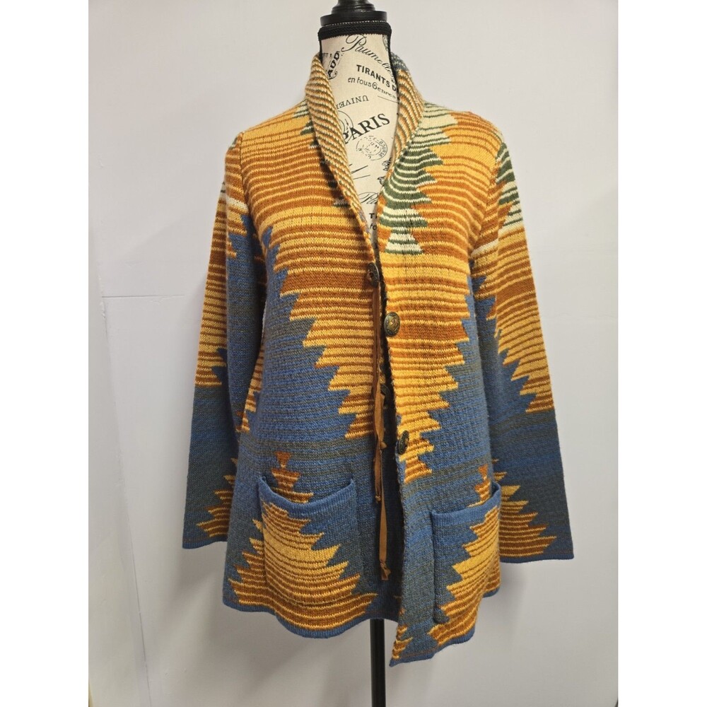 Cotton + Rye Southwestern Orange Blue Cardigan Sweater Medium